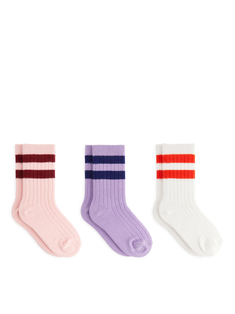 Rib Knit Socks Set of 3-#E3B2C2-12594