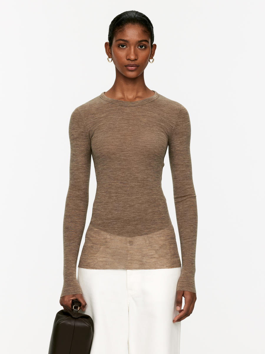 Long-Sleeved Merino Top-#83786B-10049