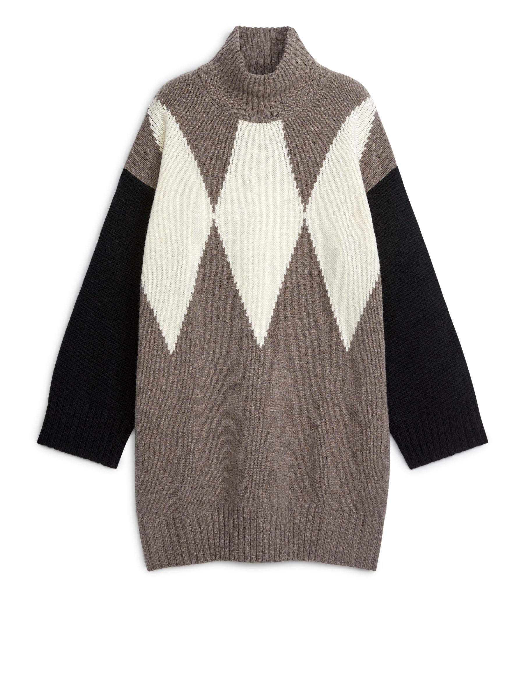 Intarsia Wool Dress-#6C5B51-3614