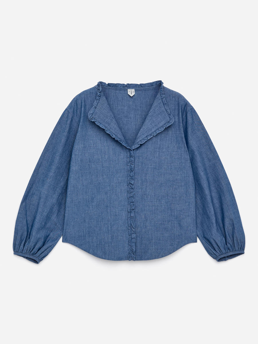 ARKET Women's  Frill Blouse Blue,  size 42