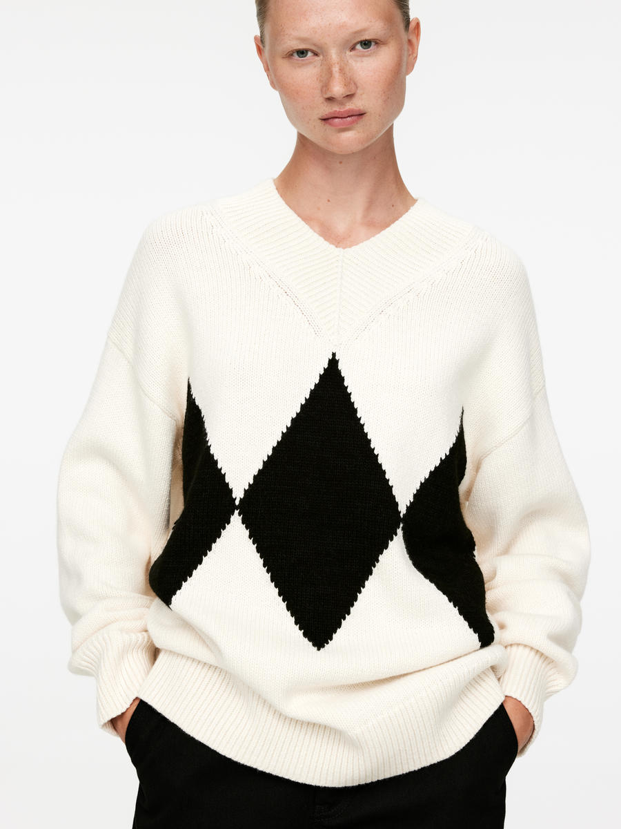 Relaxed Wool-Cotton Jumper - White/Black - Relaxed fit - Women - 1252847001