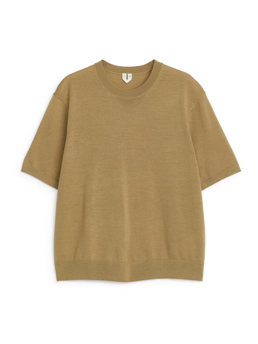 Knitted Merino Wool T-Shirt-Beige-11800