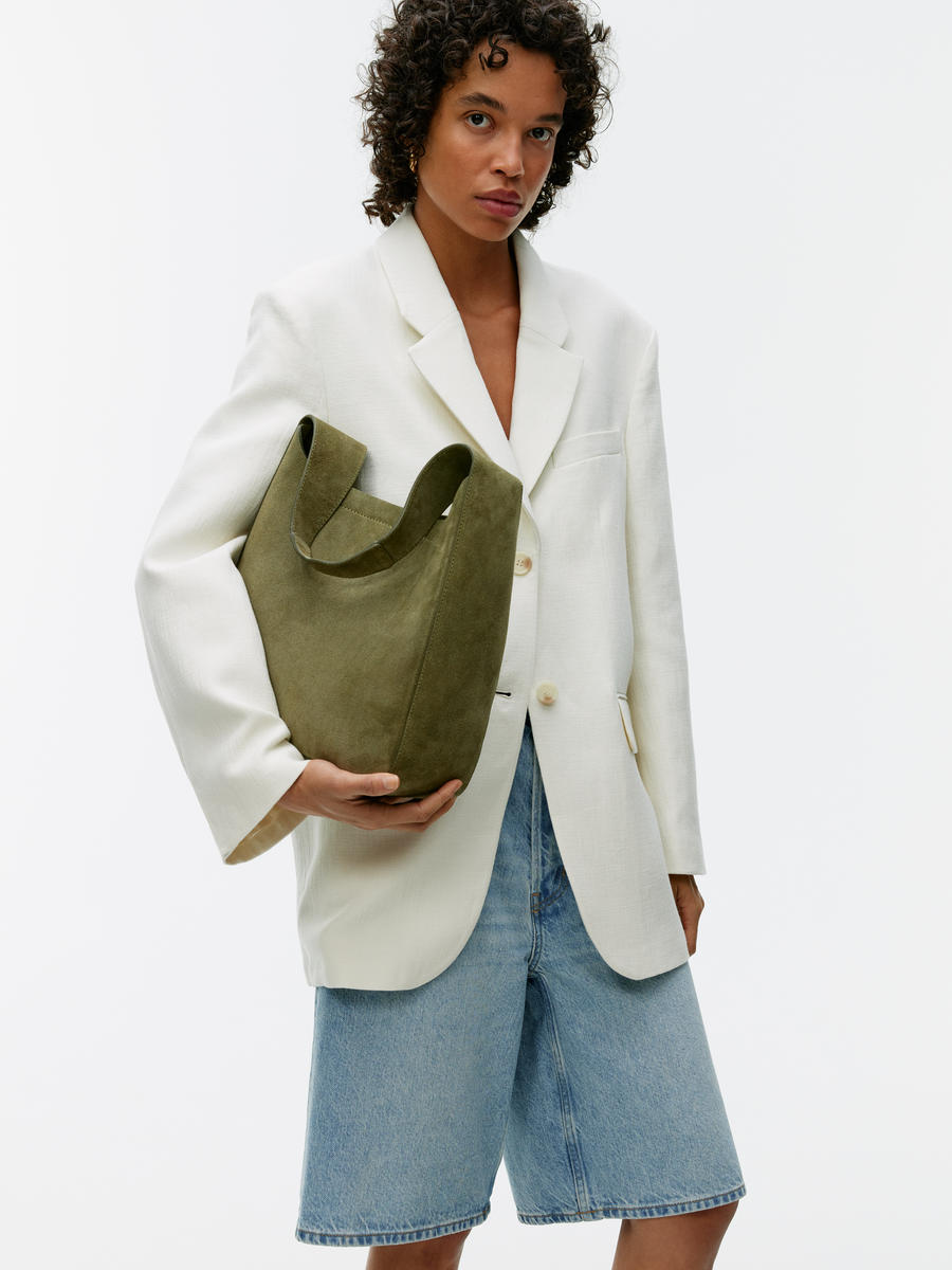 Top-Handle Suede Bag - Khaki Green - Women - 1229549001