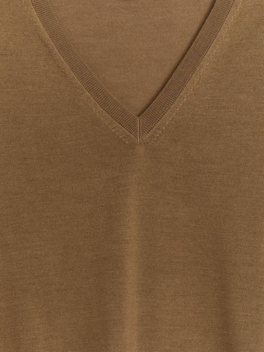 V-Neck Merino Jumper - Light Brown - Regular fit - Women - 1212709002