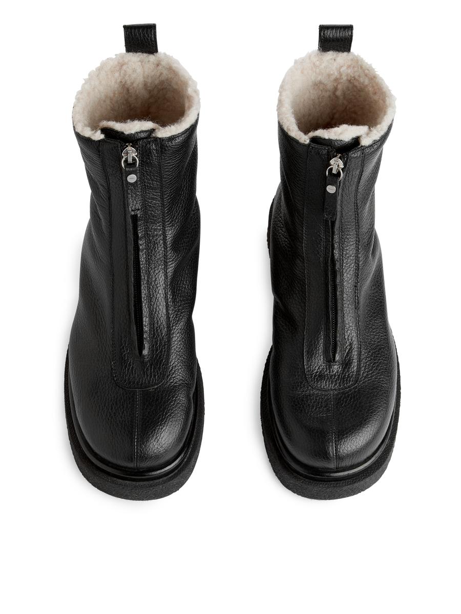 Faux Fur Leather Boots-#272628-3842