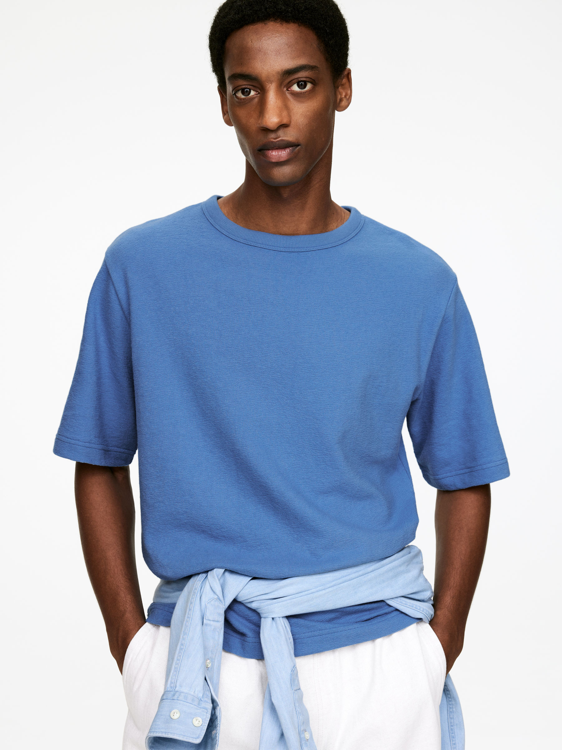 Relaxed Bouclé T-Shirt - Mid Blue - Loose fit - Men - StillMedia/Lookbook - 5