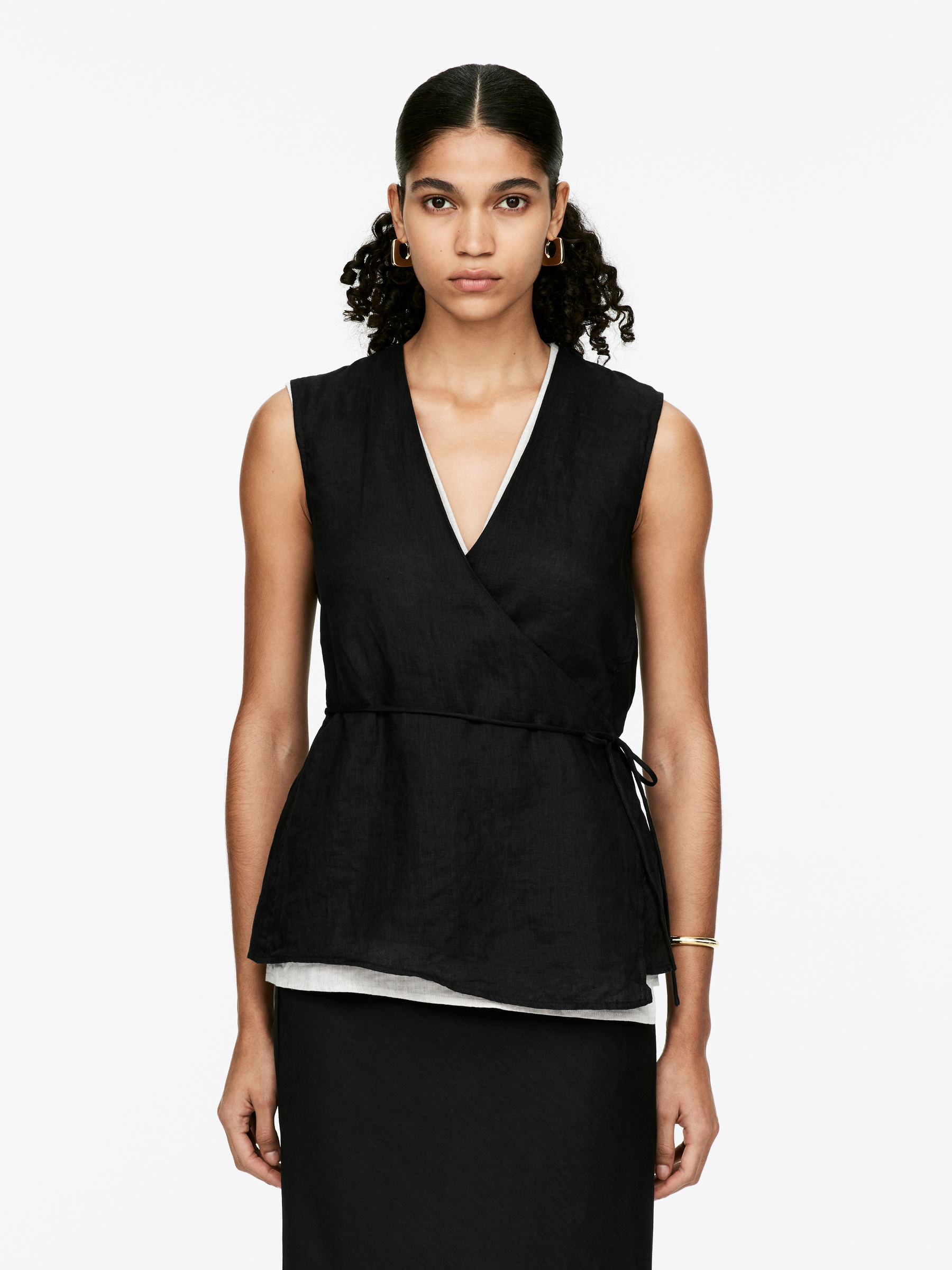 Linen Wrap Top-#272628-15319