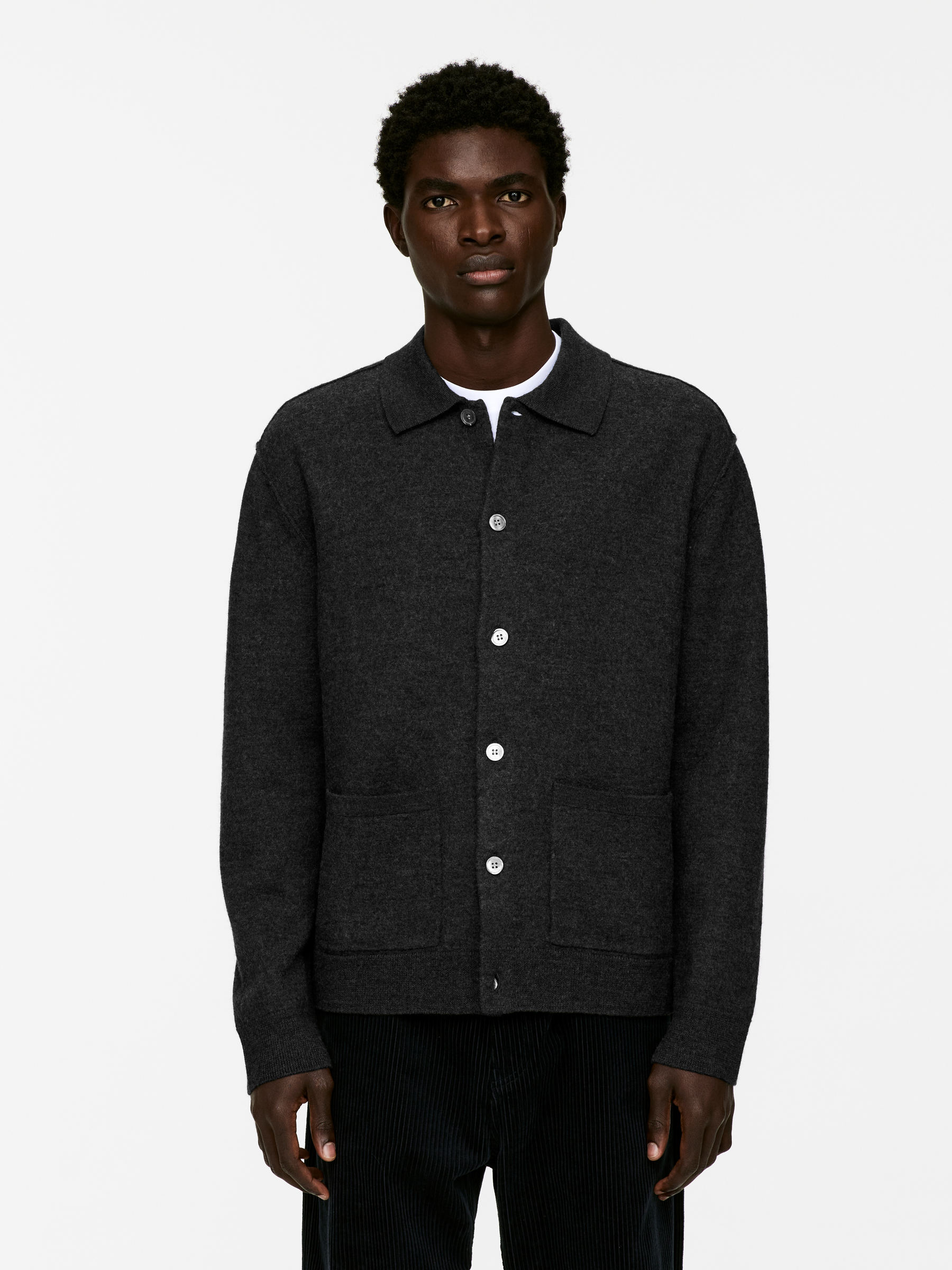 Boiled Wool Cardigan-#323232-14089
