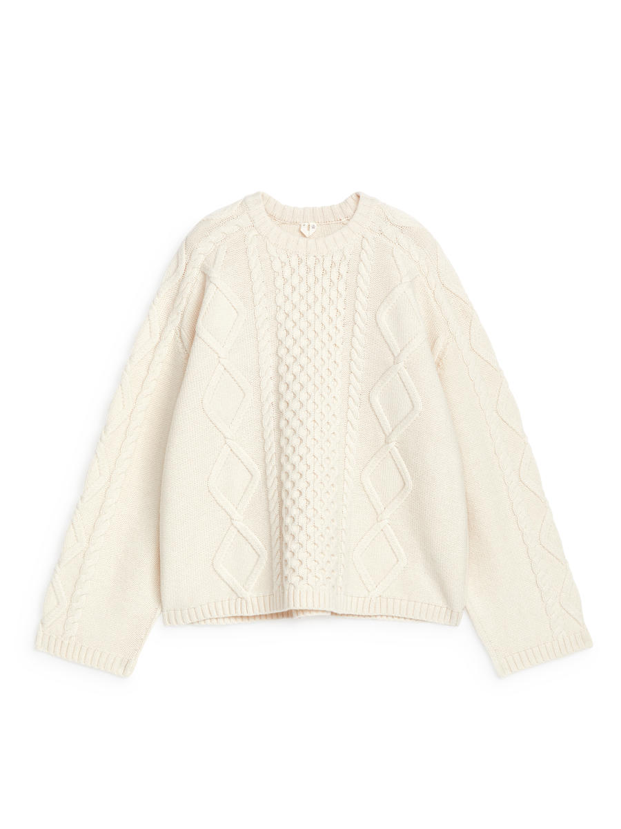 Cable Knit Wool Jumper-#F0EDD7-13323