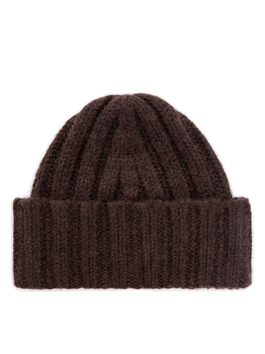 Beanie aus Wolle und Alpakawolle-#3F3838-13330