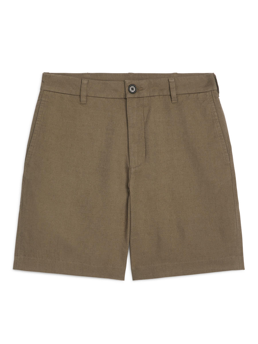 Linen-Blend Shorts - Dark Mole - Slim fit - Men - 1225392002