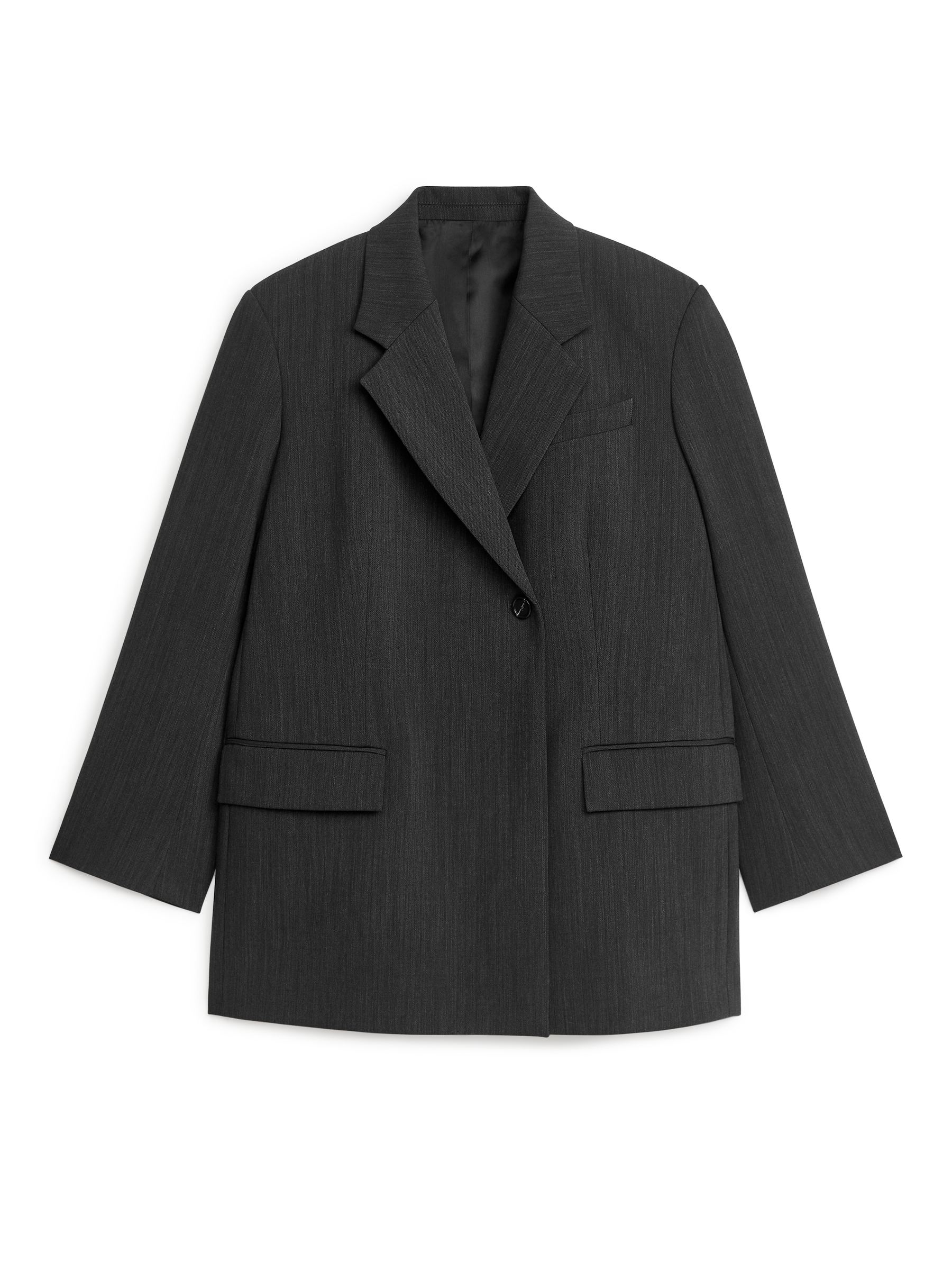 Oversized Wool Blend Blazer-#494A4F-4690