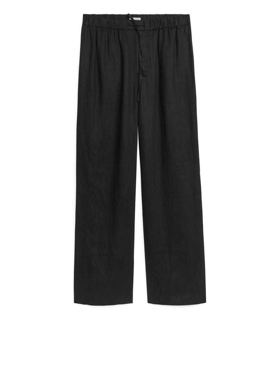 Linen Drawstring Trousers-#363638-9752