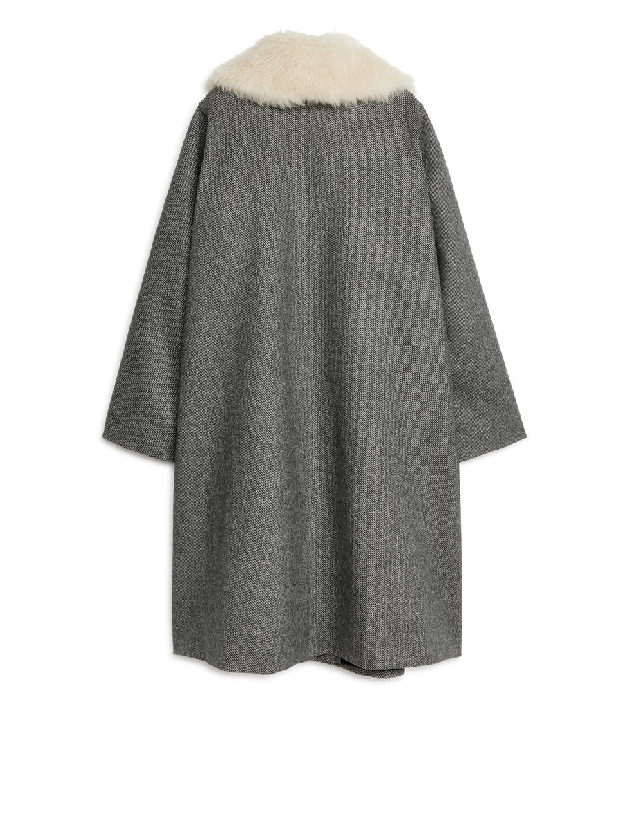 Wool Collar Coat - Grey - Oversized - Women - 1198503001