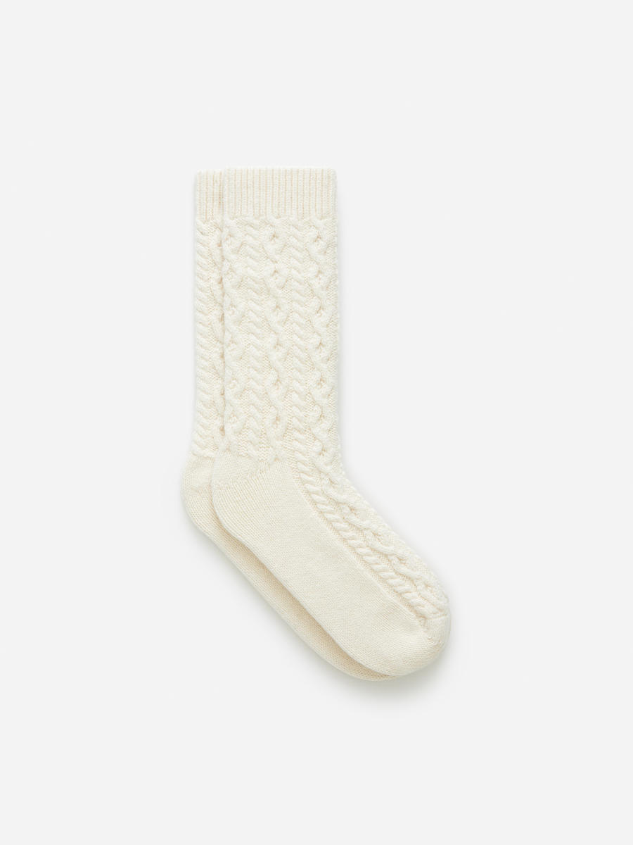 Zopfstricksocken aus Wollmischung-#F4F3E9-1248253001