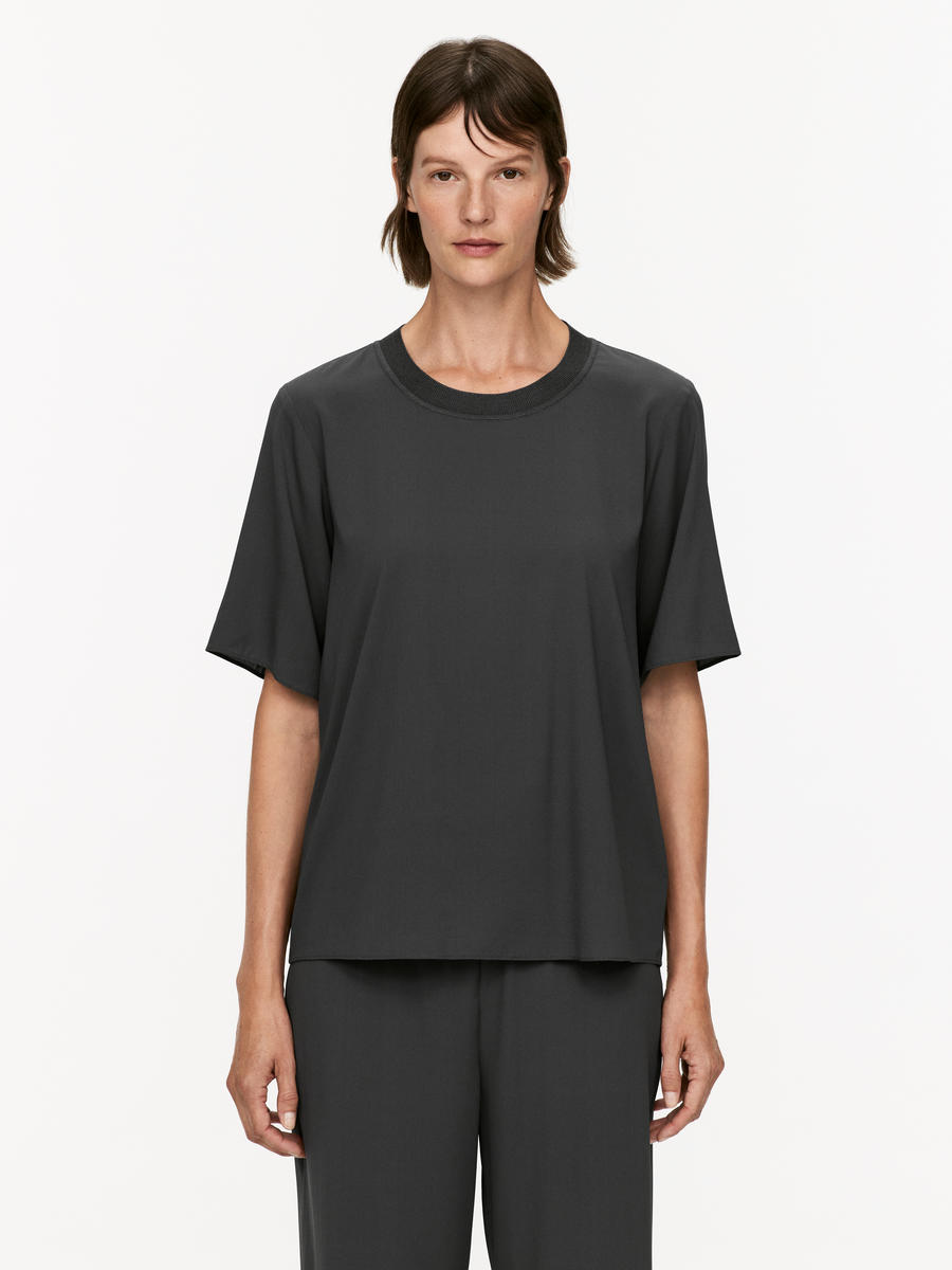 Silk-Crepe T-Shirt - Dark Grey - Regular fit - Women - 1250501001