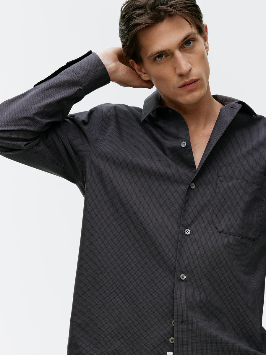 Checkered Poplin Shirt - Black - Relaxed fit - Men - 1231082001