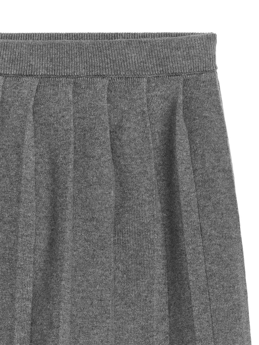 Pleated Knit Skirt-#AAAAAA-13192