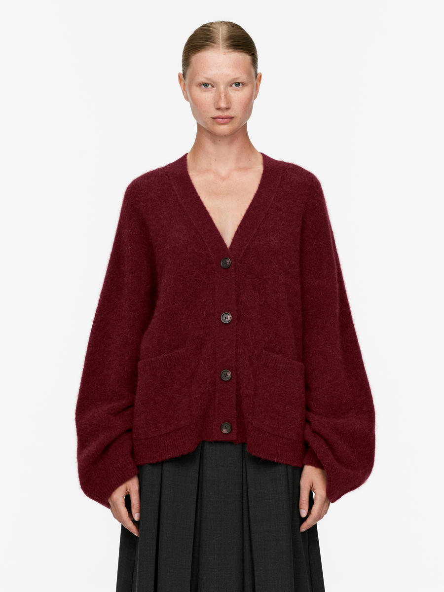 Wool-Alpaca Blend Cardigan - Dark Red - Relaxed fit - Women - 1234632001