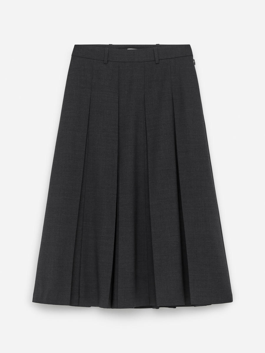 Pleated Wool Blend Skirt-#48474B-14002