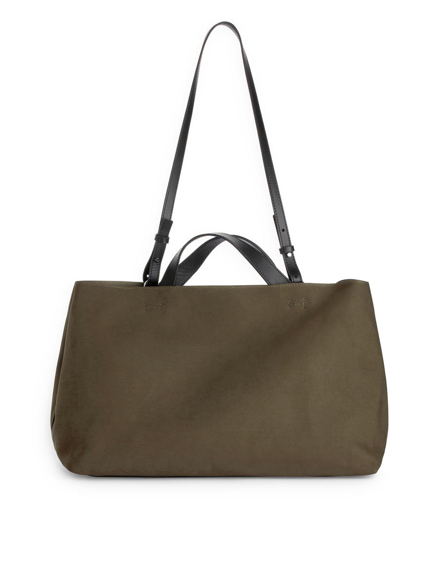 Leather-Trimmed Medium Tote-#5E5648-13111