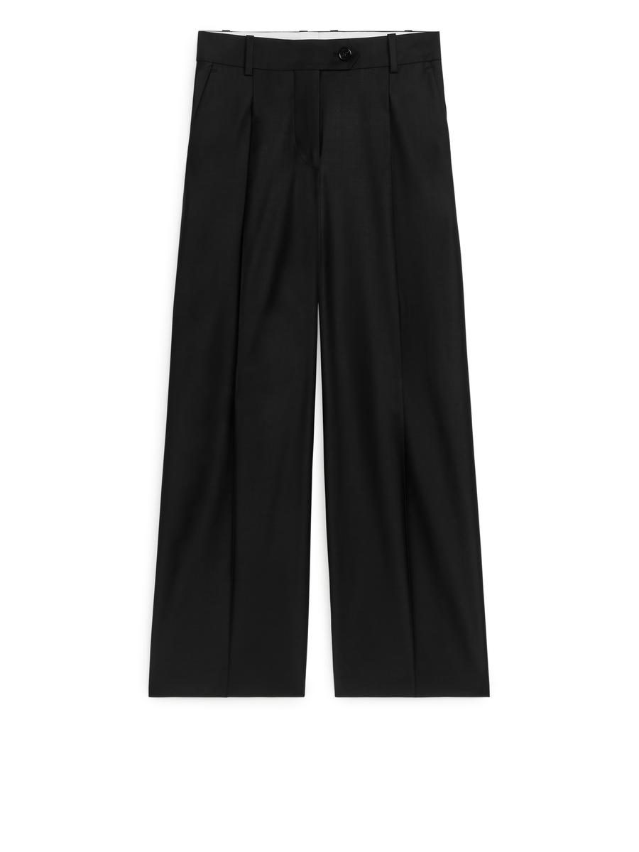 Wide Wool Blend Trousers-#272628-2211