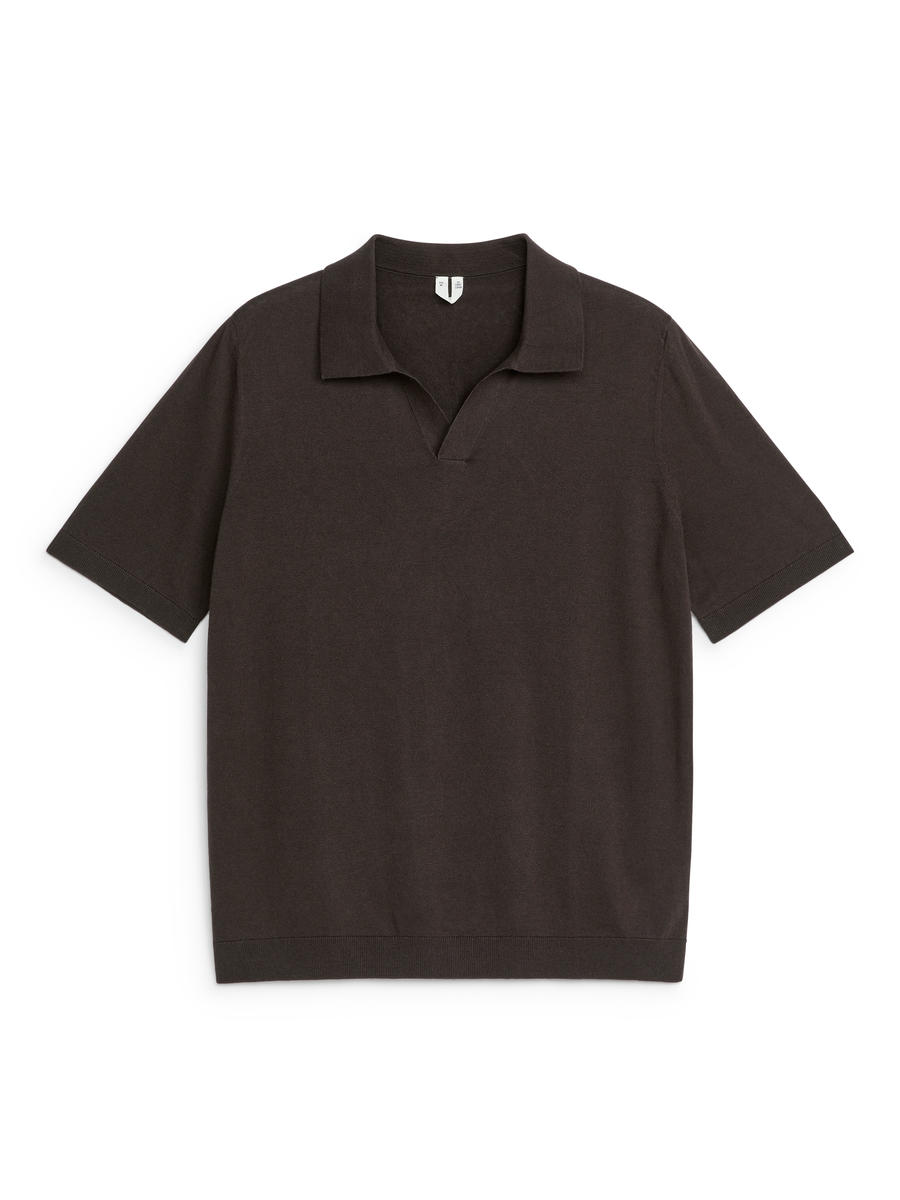 Cotton Linen Polo Shirt-#3F3838-2034