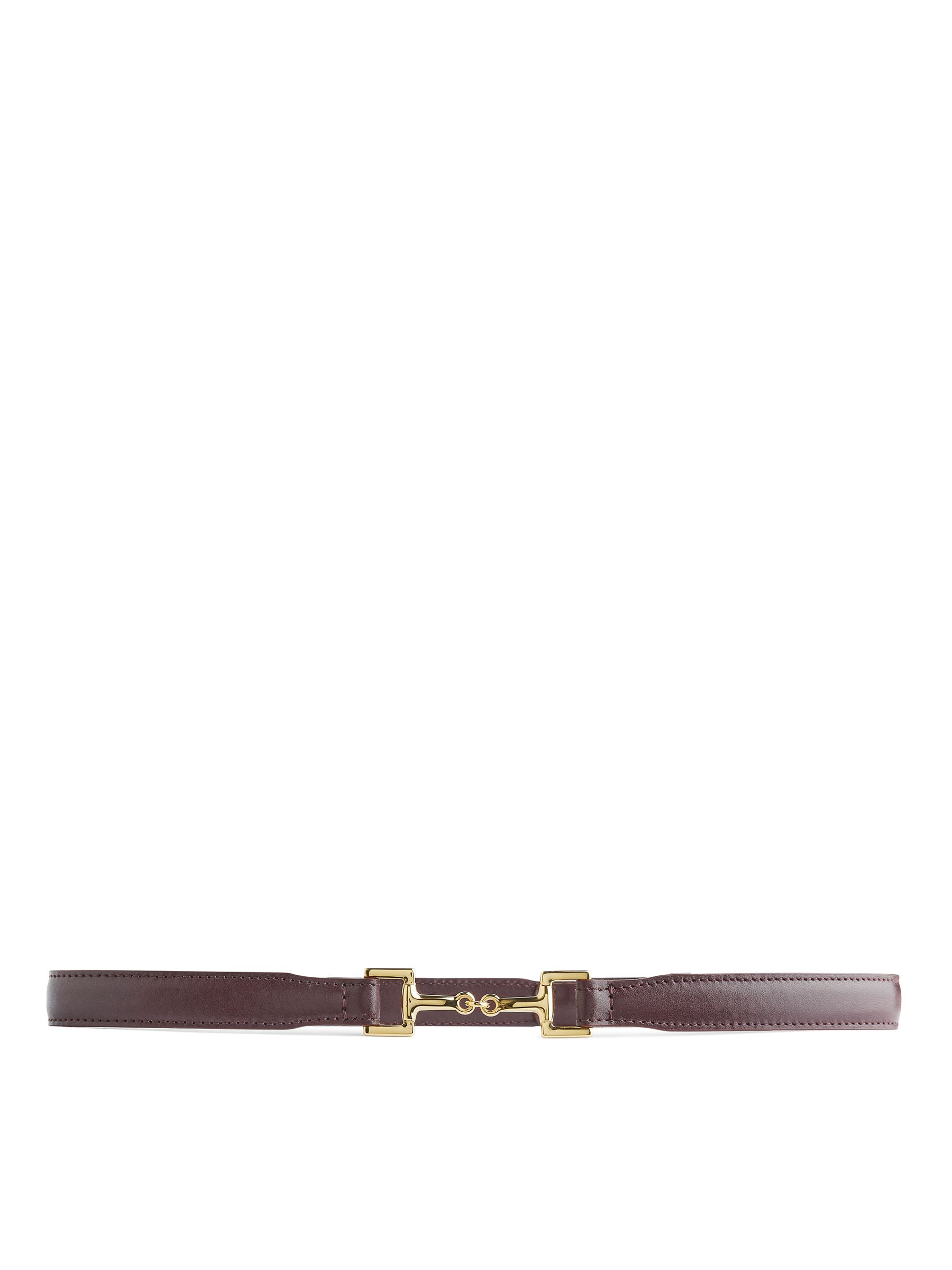Horsebit Buckle Leather Belt - Burgundy - Women - StillMedia/DescriptiveStillLife - 1