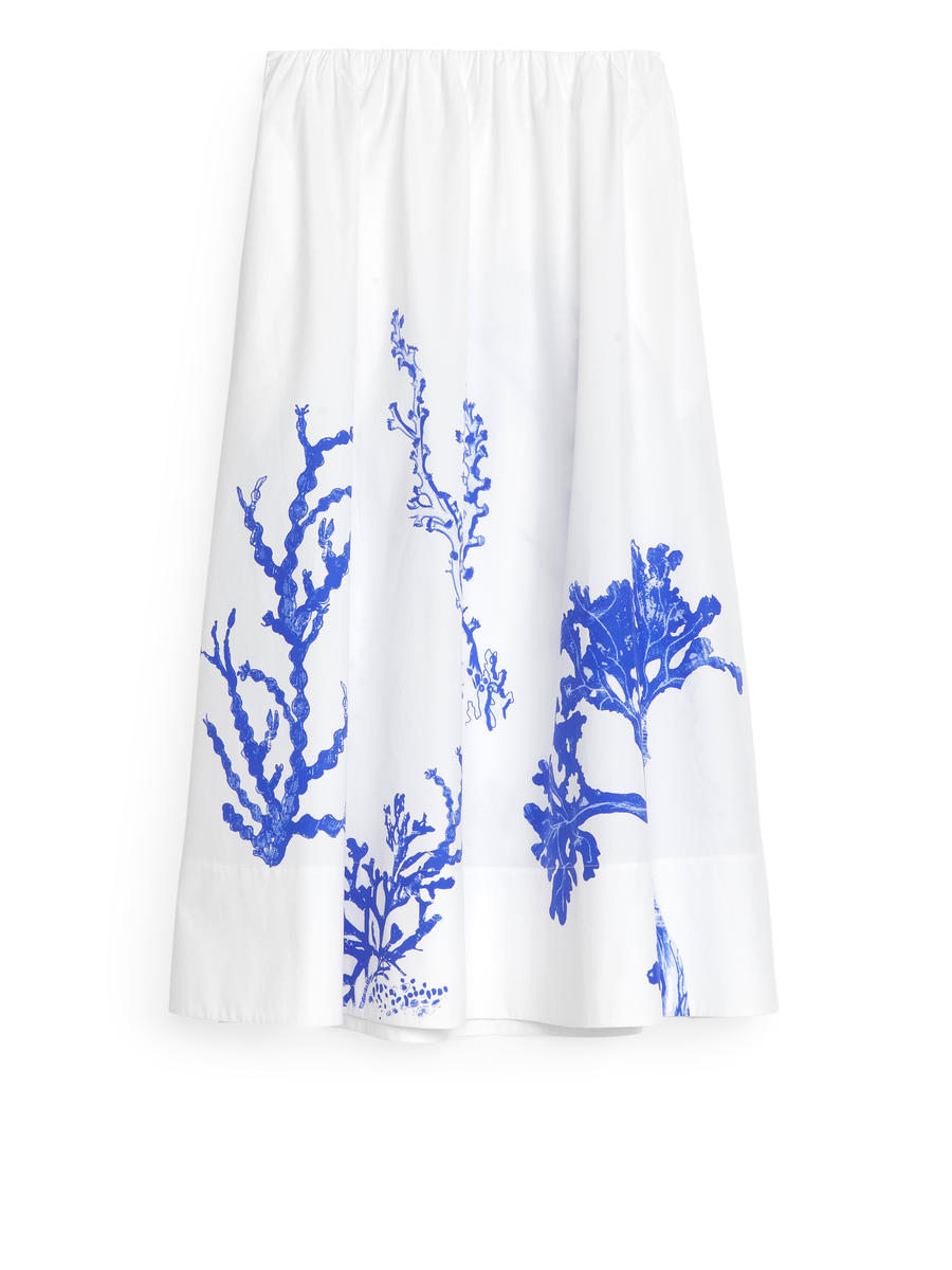 Midi Cotton Skirt-White-7886