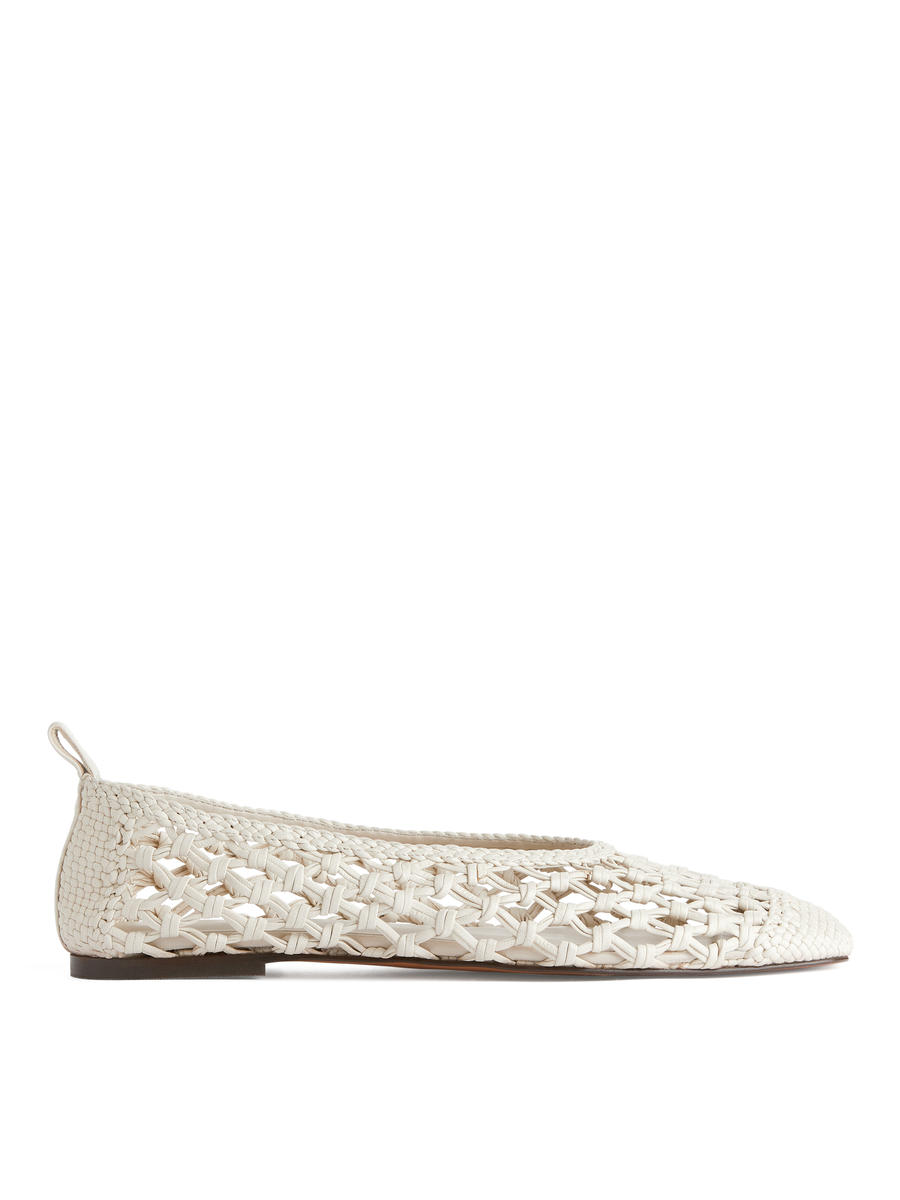 Ballerines tressées en cuir - Blanc - Femme - 1220127001