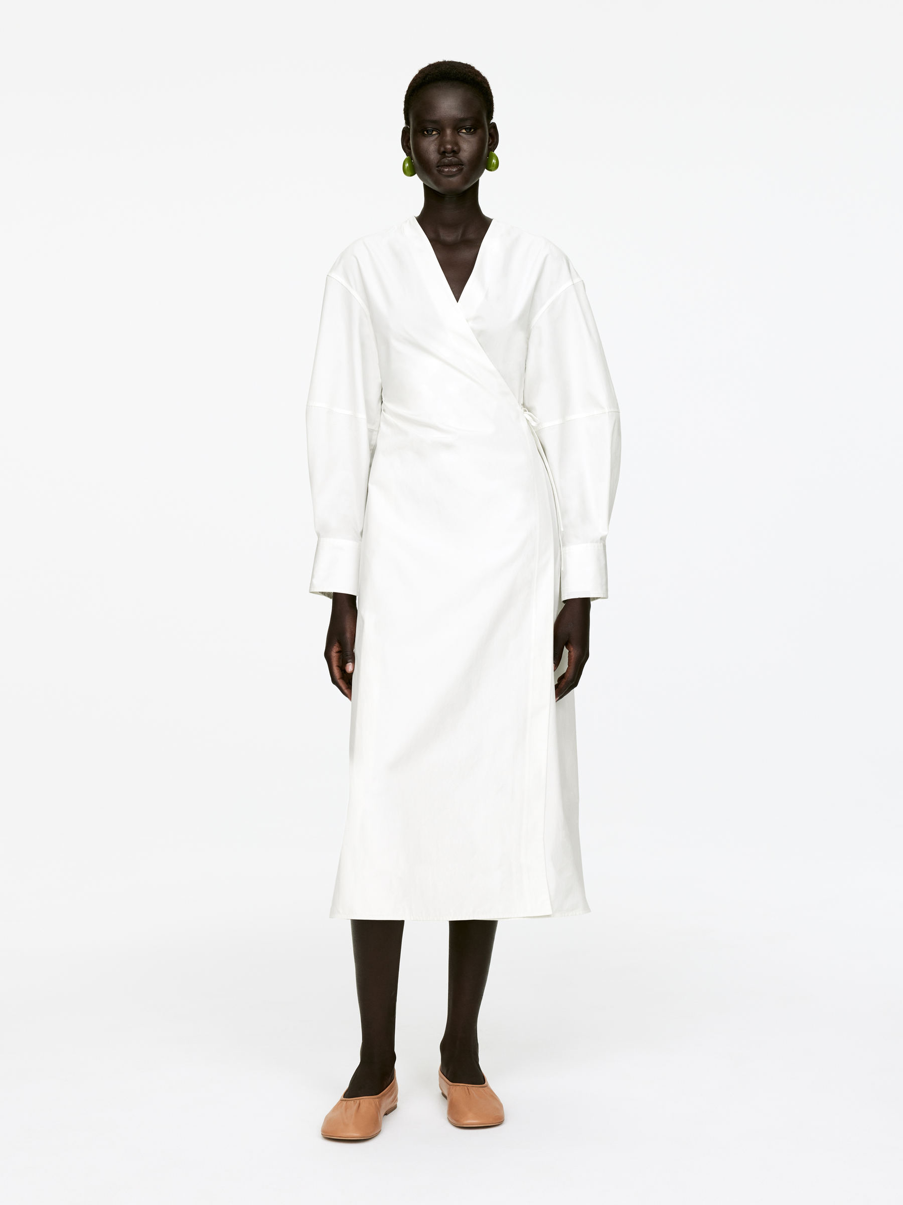 Cotton Wrap Dress-#F4F3E9-15348