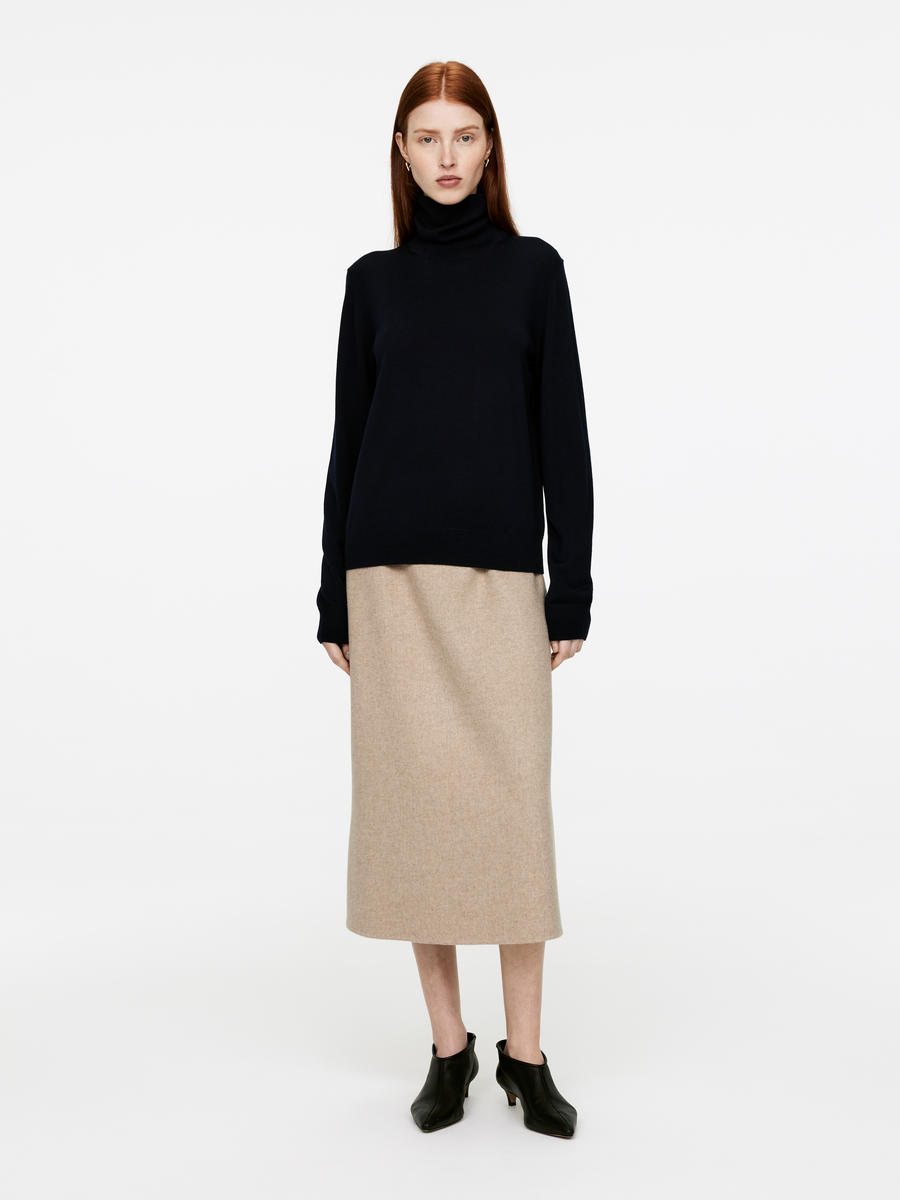 Double-Face Wool-Lyocell Skirt-#B5AFA0-13328