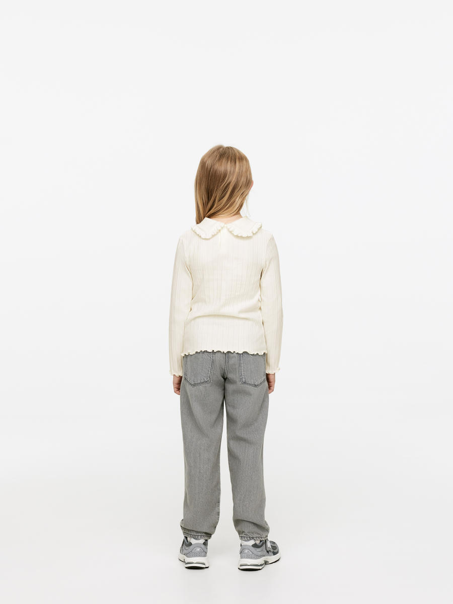 Haut en maille pointelle à col volanté - Blanc cassé - Regular fit - Enfant - 1216057005