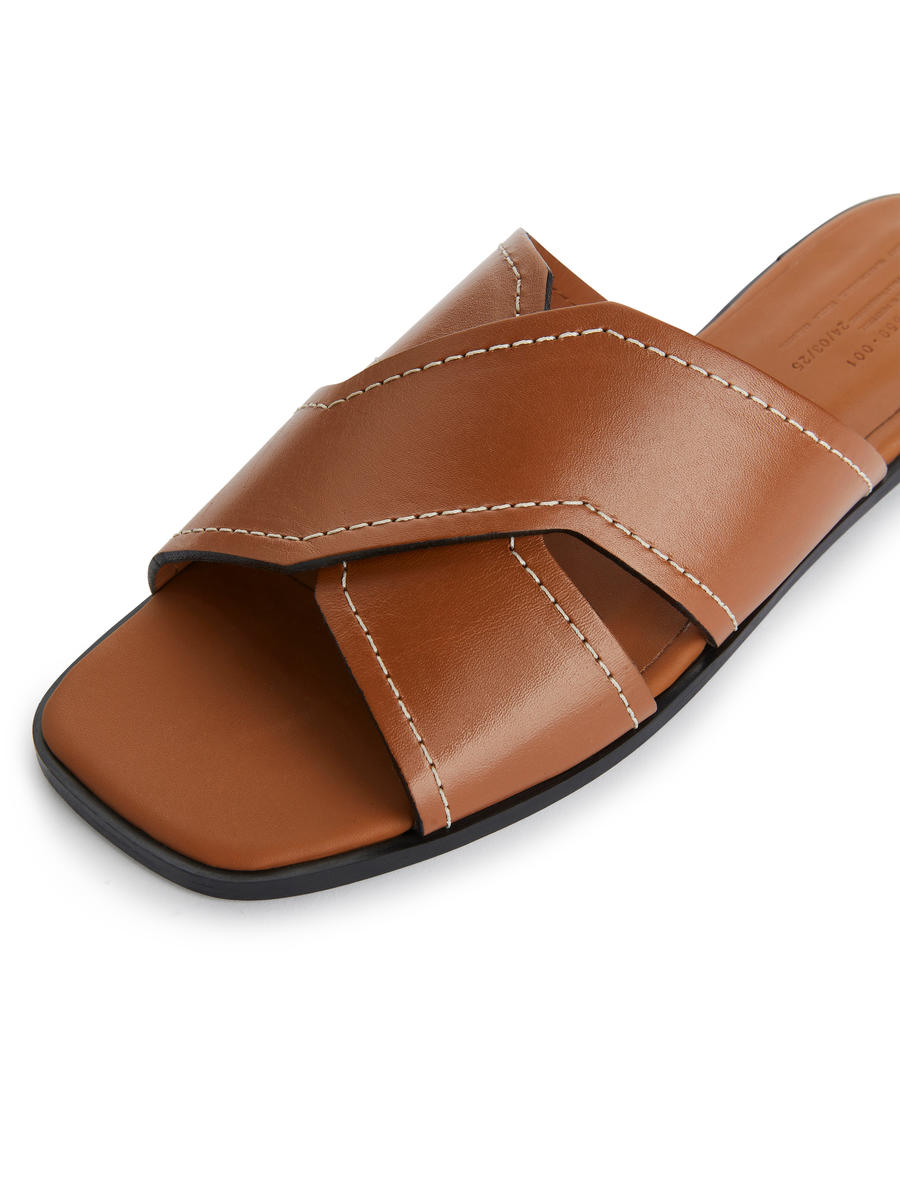 Leather Slides - Cognac - Women - 1235659001