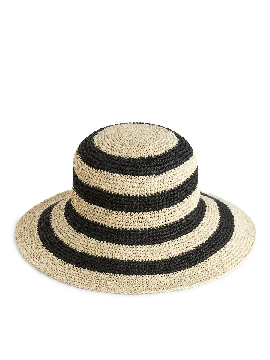 Crochet Straw Hat - Beige/Black - Women - 1065900003