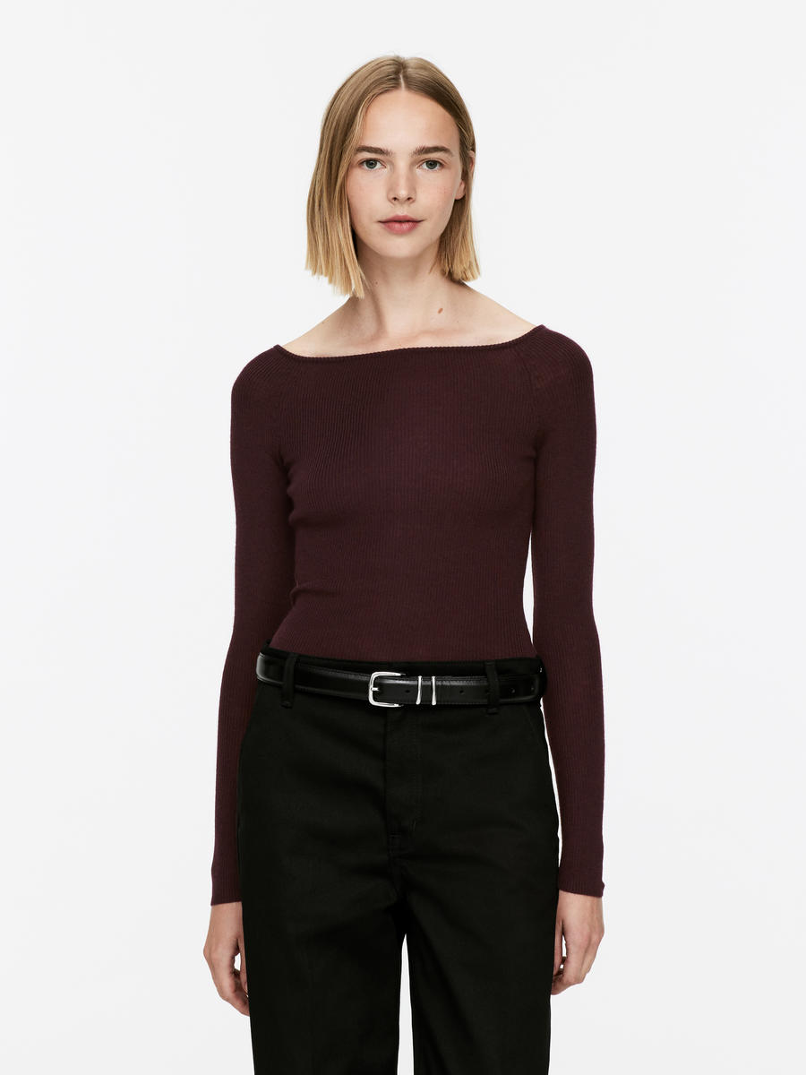 Wool Blend Off-Shoulder Top - Dark Red - Slim fit - Women - 1193461005