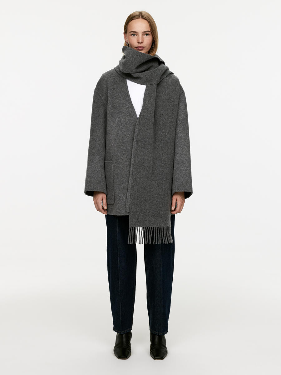 Collarless Doublé Coat - Dark Grey - Oversized - Women - 1221696001