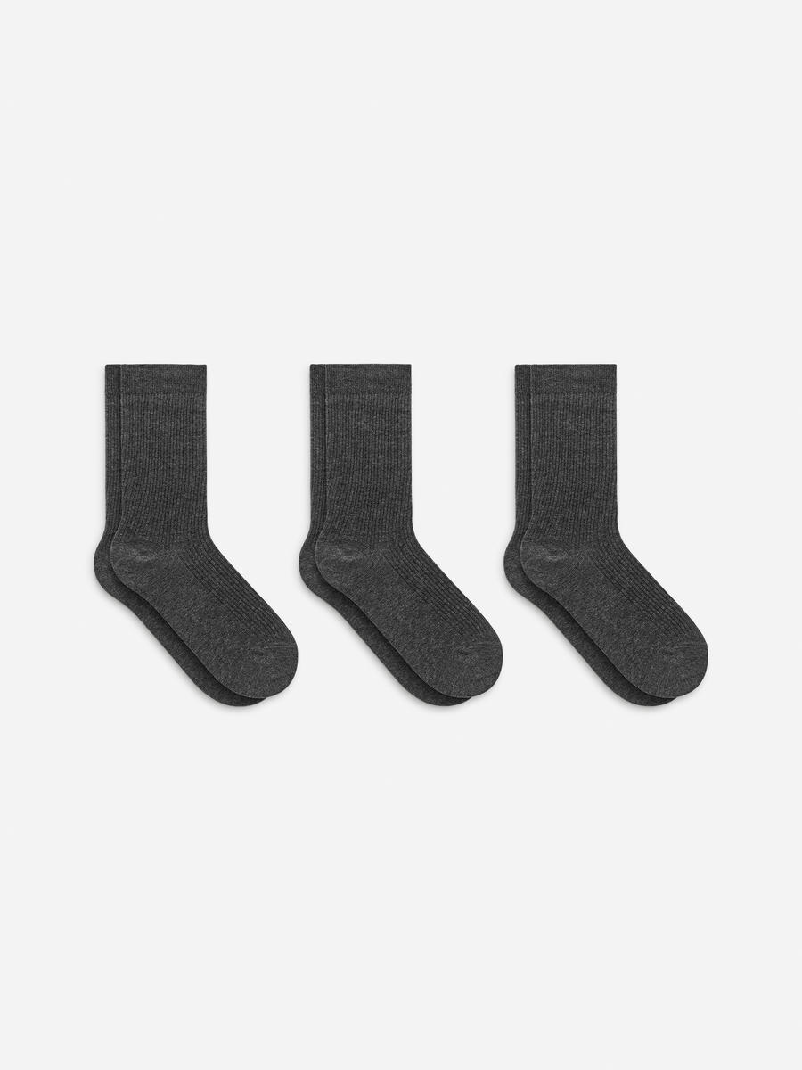 Lot de 3 paires de chaussettes côtelées en coton - Gris chiné - Femme - 1207870002