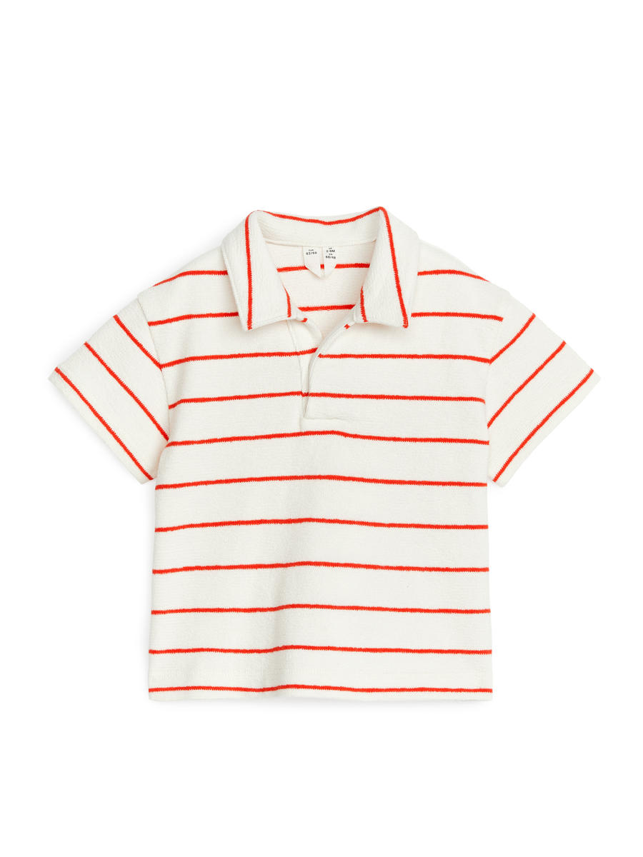 Towelling Polo Shirt - White/Red - Regular fit - Children - 1231232001