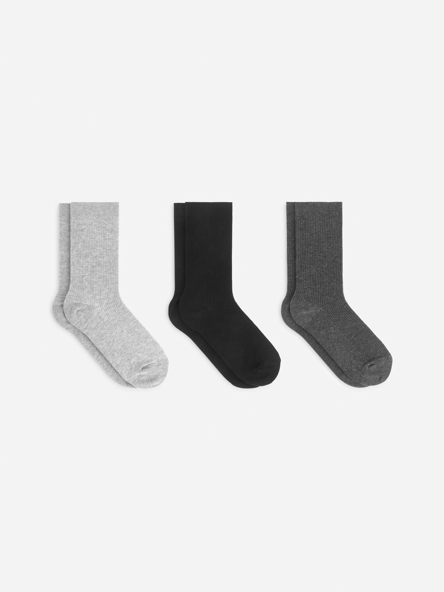 Gerippte Baumwollsocken, 3er-Pack-#B2B1B5-12582