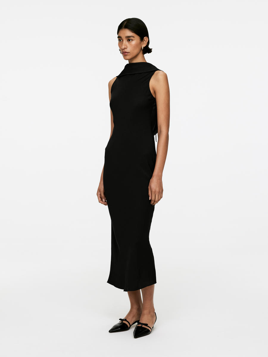 Shawl-Collar Drape Dress-#272628-13659