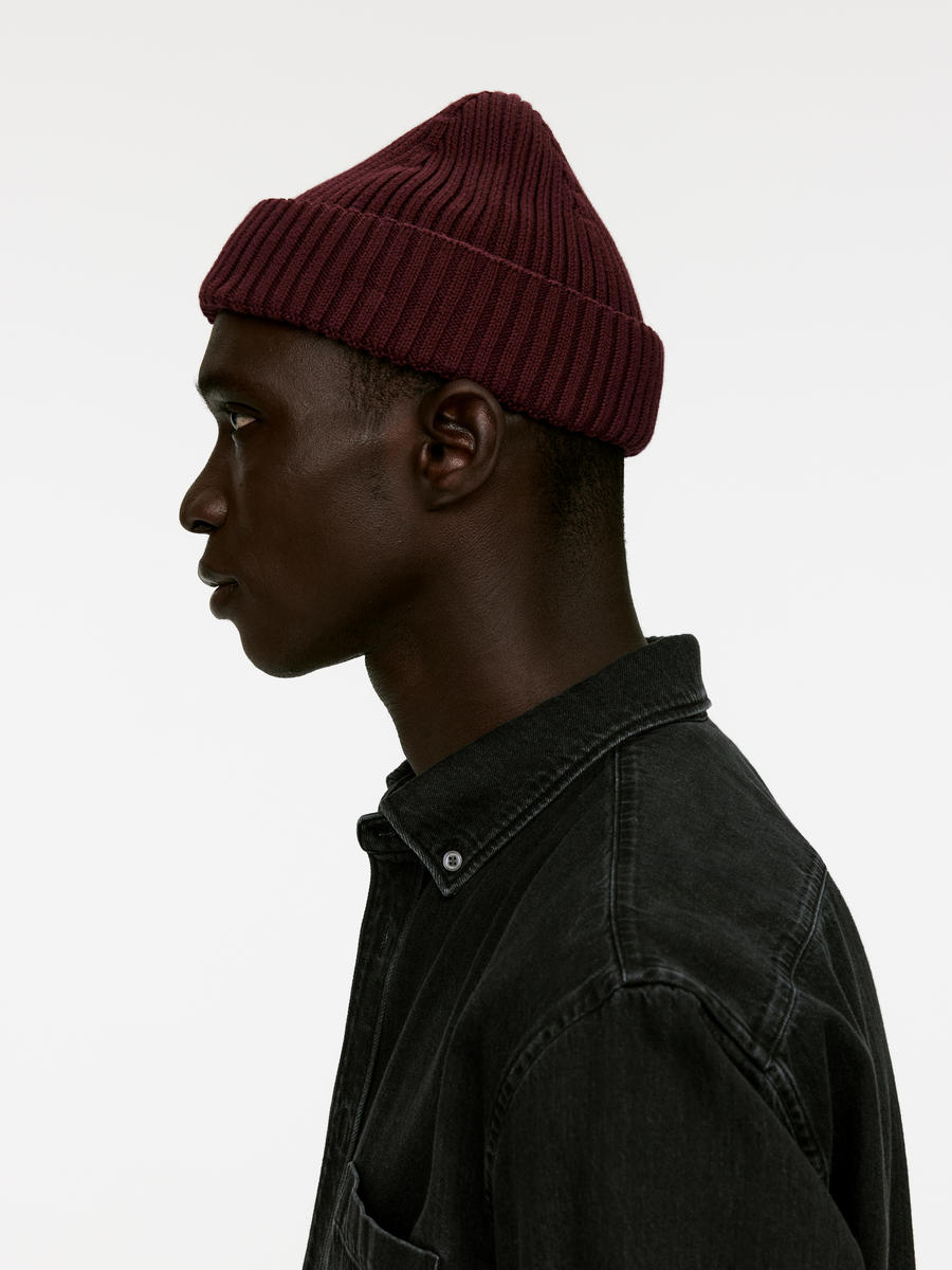 Ribbed Cotton Beanie - Burgundy - Men - 1248633003