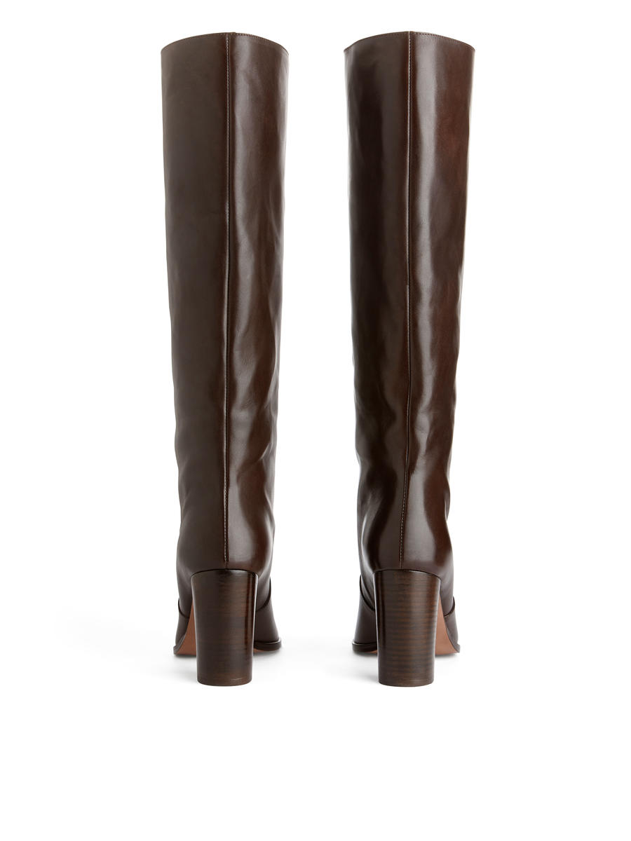 Knee-High Leather Boots - Brown - Women - 1195964002