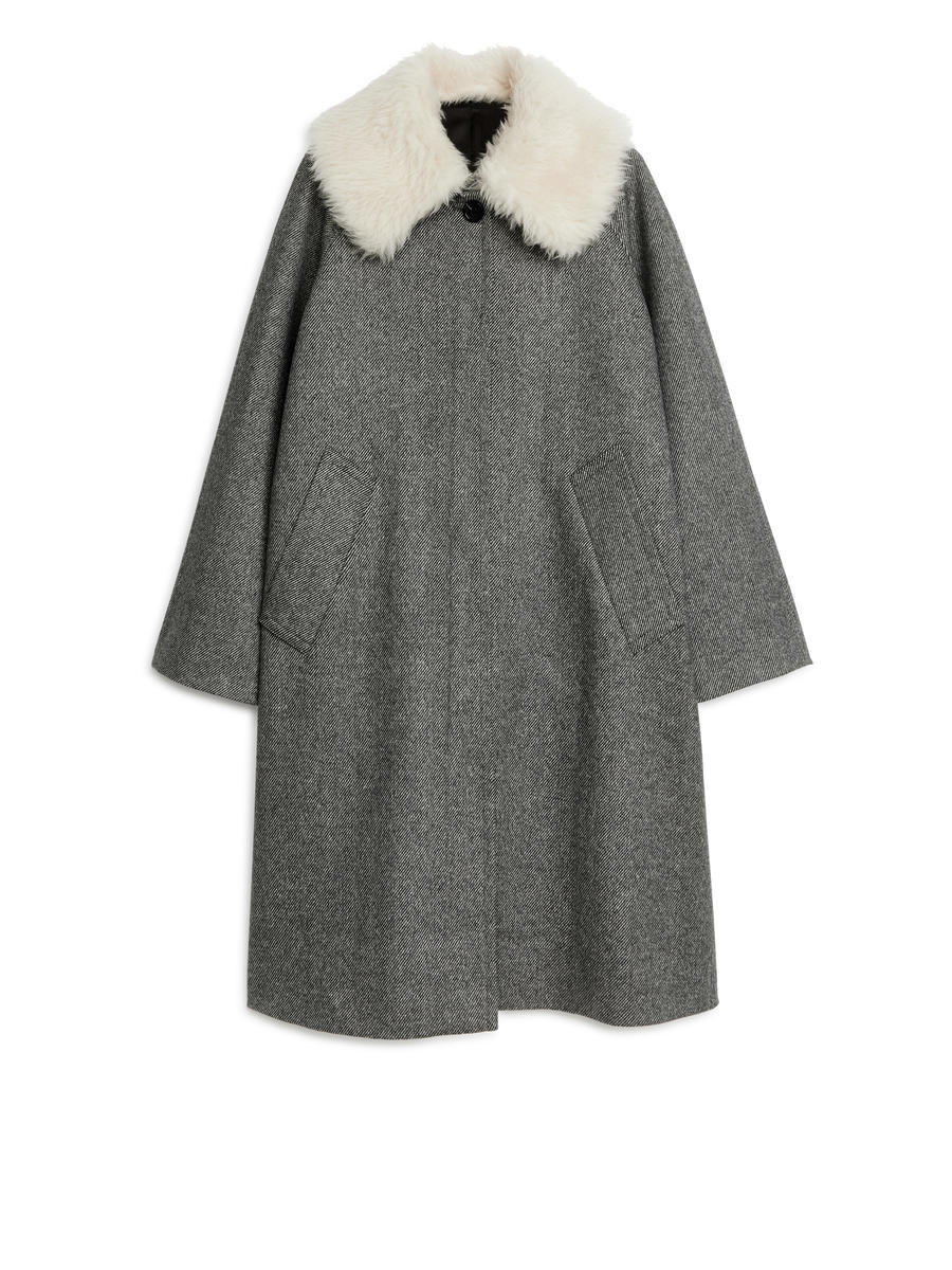 Wool Collar Coat - Grey - Oversized - Women - 1198503001