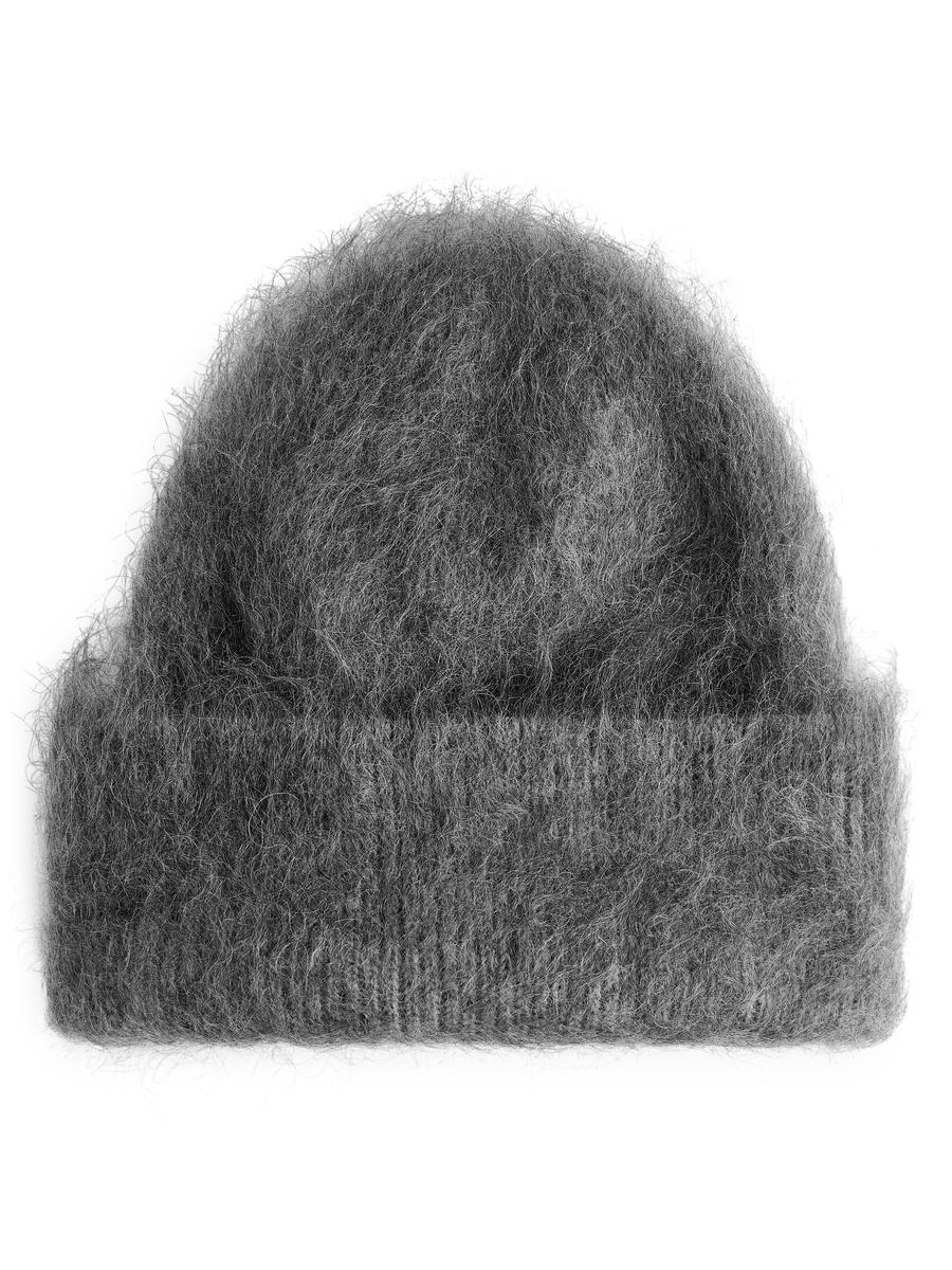 Beanie aus Mohair und Wolle-Grau-6244