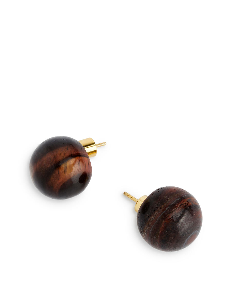 Stone Stud Earrings - Gold/Brown - Women - 1220121001