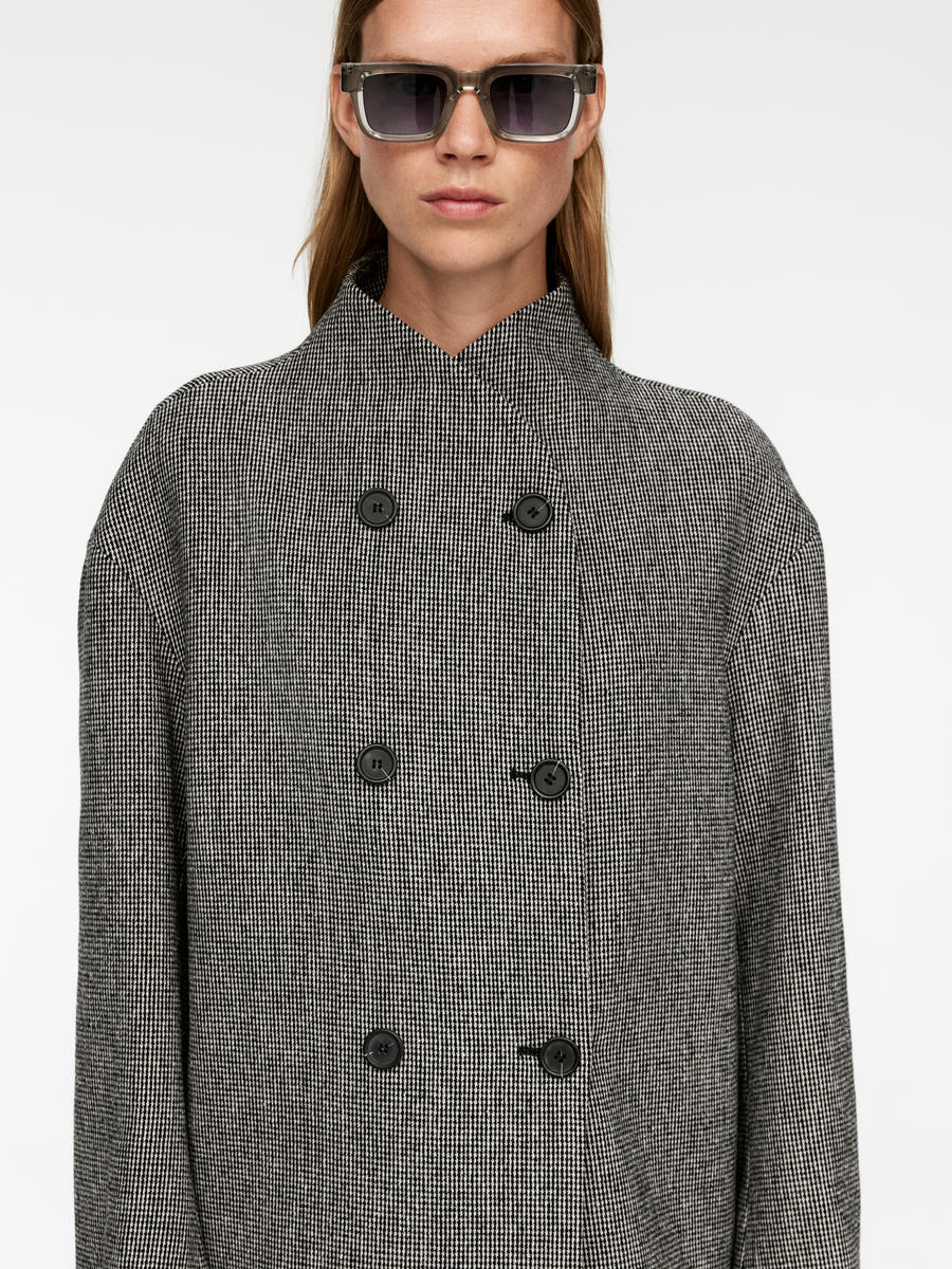 Shawl-Collar Wool Jacket - Grey - Oversized - Women - 1195460001