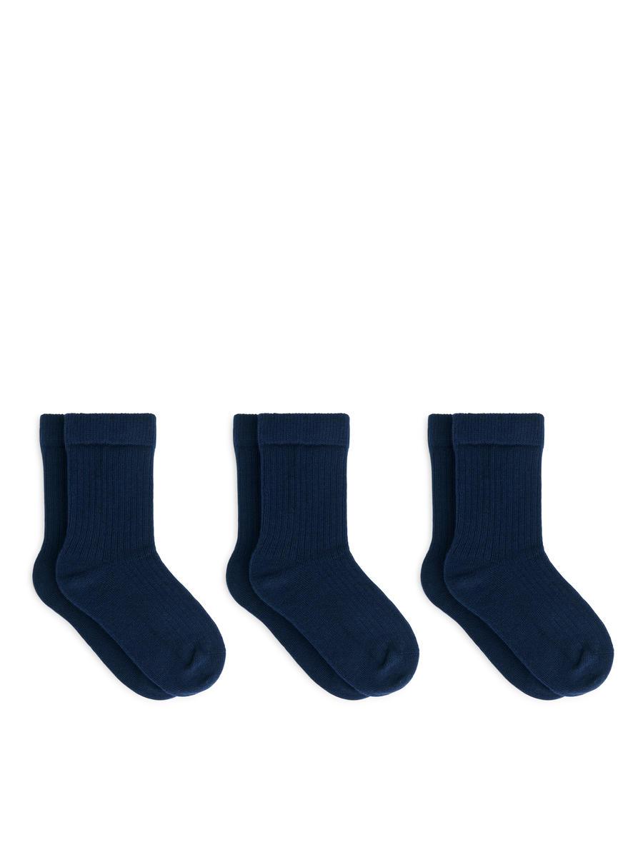 Rib Knit Socks, 3 Pairs-#23263B-10920