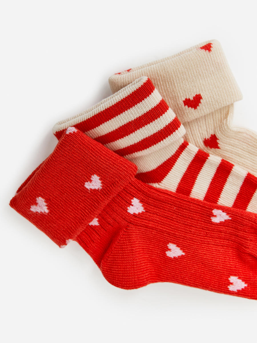 Rib Socks Set of 3 Pairs-#BD433F-13730