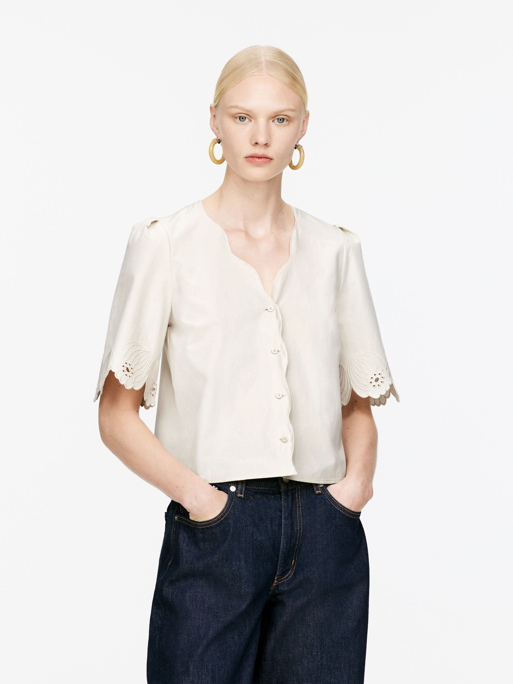 Embroidered Blouse-#DCD6C7-15693